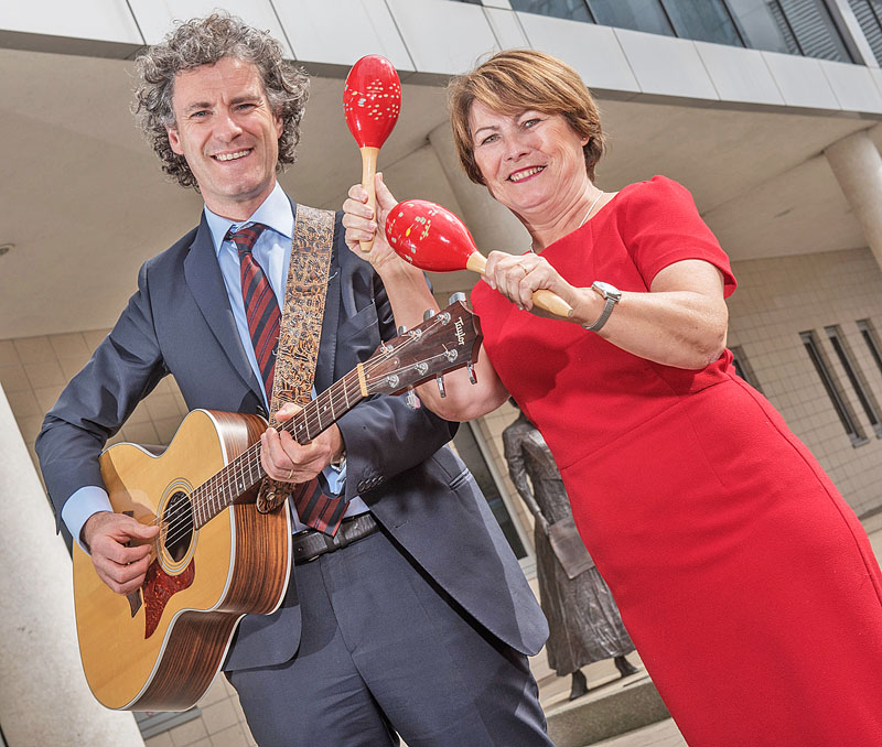LEADING DOCTOR HITS THE RIGHT NOTES FOR CHARITY: One of Northern IrelandÕs leading oncologists is swapping his stethoscope for a guitar, all to raise funds for Northern Ireland cancer charity, Friends of the Cancer Centre.  Professor Joe OÕSullivan, pictured above with Colleen Shaw, chief executive of Friends of the Cancer Centre, has written and recorded an album inspired by his patients and his work as an oncologist.  The album, Take a Deep Breath, was recorded with JoeÕs bandmates Sarah Williamson, a health service manager and Dr Rossa Brazil, a psychiatrist.  Now the clinical director of oncology at the Cancer Centre at Belfast City Hospital, Professor OÕSullivan has used memorable encounters with patients throughout his career as inspiration for his songs.  In a fitting partnership, Joe is donating the proceeds from the album to one of Northern IrelandÕs leading cancer charities, Friends of the Cancer Centre. Take a Deep Breath is available to buy from Wednesday 17th June from www.friendsofthecancercentre.com and iTunes.  Photo by Neil Harrison